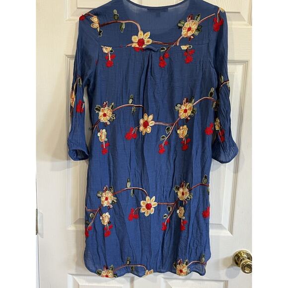 Figueroa & Flower Womens Embroidered Boho Shift Dress Medium No Belt - Picture 2 of 6